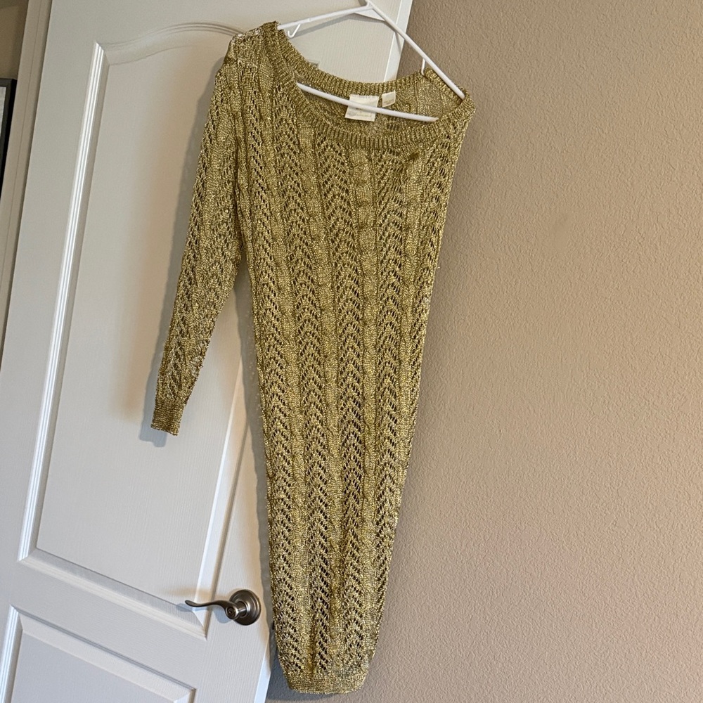 Anthropologie Gold Long Sleeve Knit Dress
